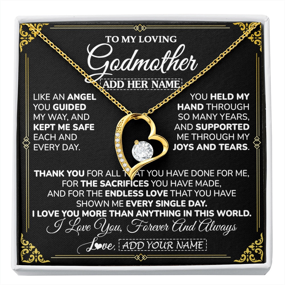Forever Love Necklace 18K Yellow Gold Finish | 1 | Personalized To My Godmother Necklace Gifts Meaningful Gift To Aunt From Niece Without You There Is No Me Mothers Day Godmother Birthday Gift Box Message Card | https://siriusteestore.