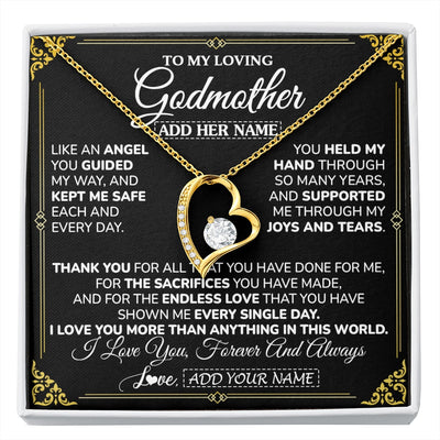 Forever Love Necklace 18K Yellow Gold Finish | 1 | Personalized To My Godmother Necklace Gifts Meaningful Gift To Aunt From Niece Without You There Is No Me Mothers Day Godmother Birthday Gift Box Message Card | https://siriusteestore.