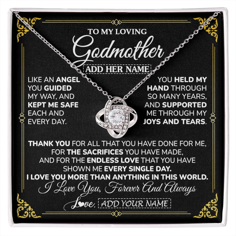 Love Knot Necklace 14K White Gold Finish | 1 | Personalized To My Godmother Necklace Gifts Meaningful Gift To Aunt From Niece Without You There Is No Me Mothers Day Godmother Birthday Gift Box Message Card | https://siriusteestore.