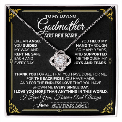 Love Knot Necklace 14K White Gold Finish | 1 | Personalized To My Godmother Necklace Gifts Meaningful Gift To Aunt From Niece Without You There Is No Me Mothers Day Godmother Birthday Gift Box Message Card | https://siriusteestore.