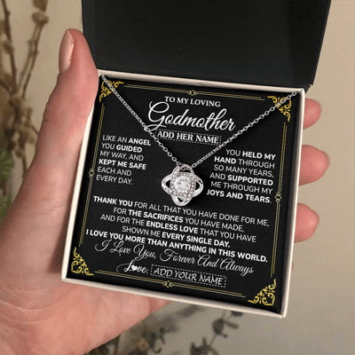 Love Knot Necklace 14K White Gold Finish | 2 | Personalized To My Godmother Necklace Gifts Meaningful Gift To Aunt From Niece Without You There Is No Me Mothers Day Godmother Birthday Gift Box Message Card | https://siriusteestore.