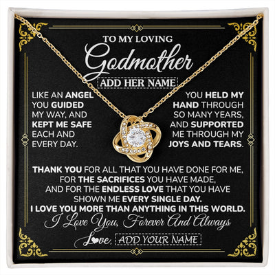 Love Knot Necklace 18K Yellow Gold Finish | 1 | Personalized To My Godmother Necklace Gifts Meaningful Gift To Aunt From Niece Without You There Is No Me Mothers Day Godmother Birthday Gift Box Message Card | https://siriusteestore.