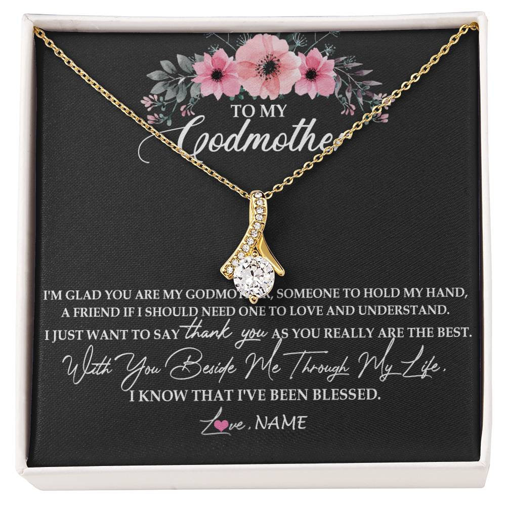 Alluring Beauty Necklace 18K Yellow Gold Finish | Personalized To My Godmother Necklace from Goddaughter Im Glad You Are My Godmother Birthday Mothers Day Thanksgiving Christmas Customized Gift Message Card | siriusteestore