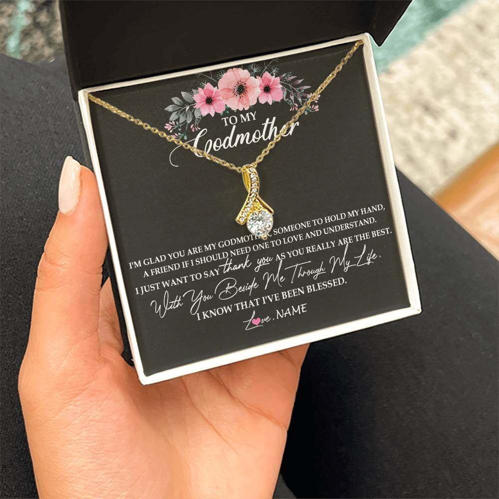 Alluring Beauty Necklace 18K Yellow Gold Finish | Personalized To My Godmother Necklace from Goddaughter Im Glad You Are My Godmother Birthday Mothers Day Thanksgiving Christmas Customized Gift Message Card | siriusteestore