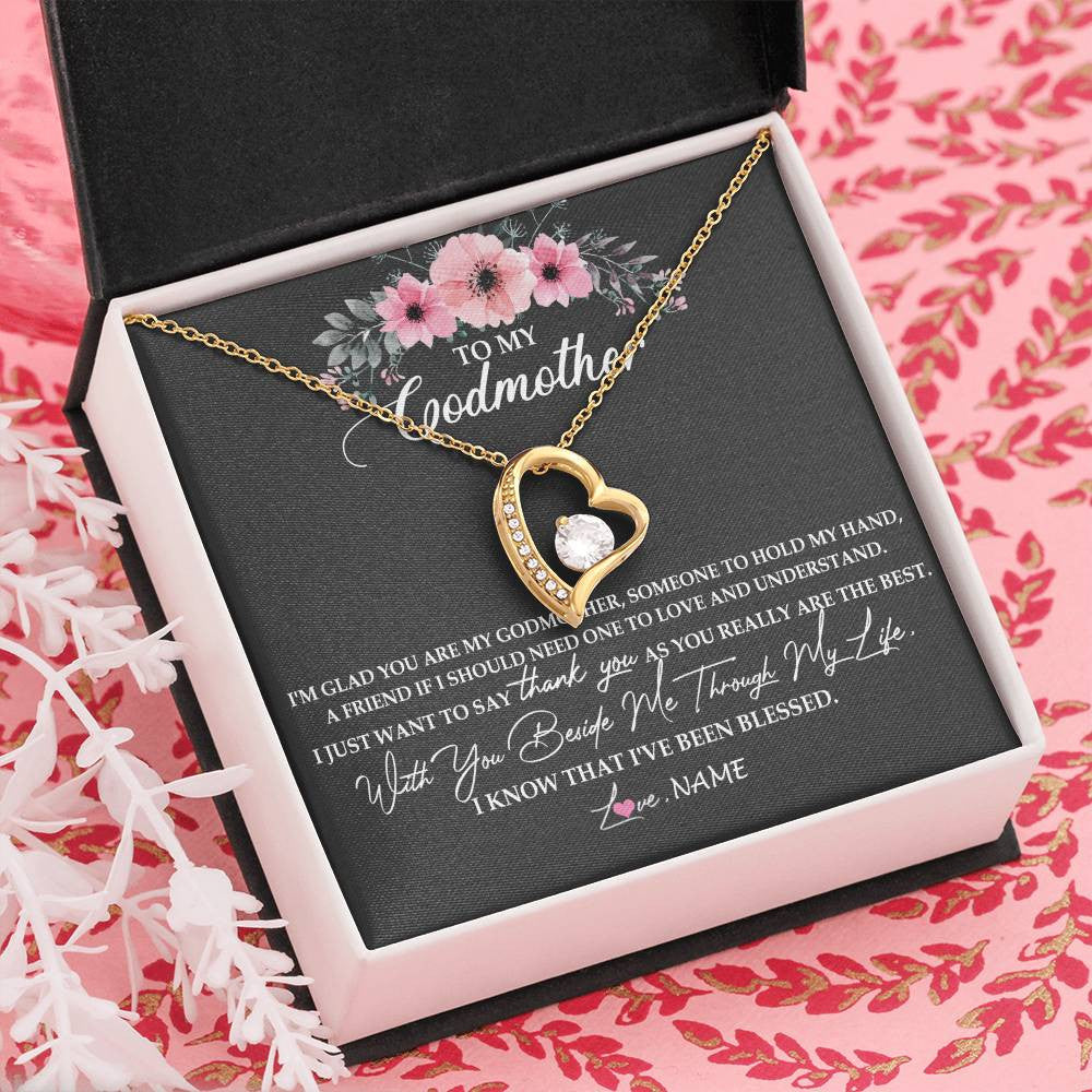 Forever Love Necklace 18K Yellow Gold Finish | Personalized To My Godmother Necklace from Goddaughter Im Glad You Are My Godmother Birthday Mothers Day Thanksgiving Christmas Customized Gift Message Card | siriusteestore