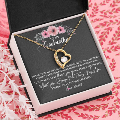 Forever Love Necklace 18K Yellow Gold Finish | Personalized To My Godmother Necklace from Goddaughter Im Glad You Are My Godmother Birthday Mothers Day Thanksgiving Christmas Customized Gift Message Card | siriusteestore