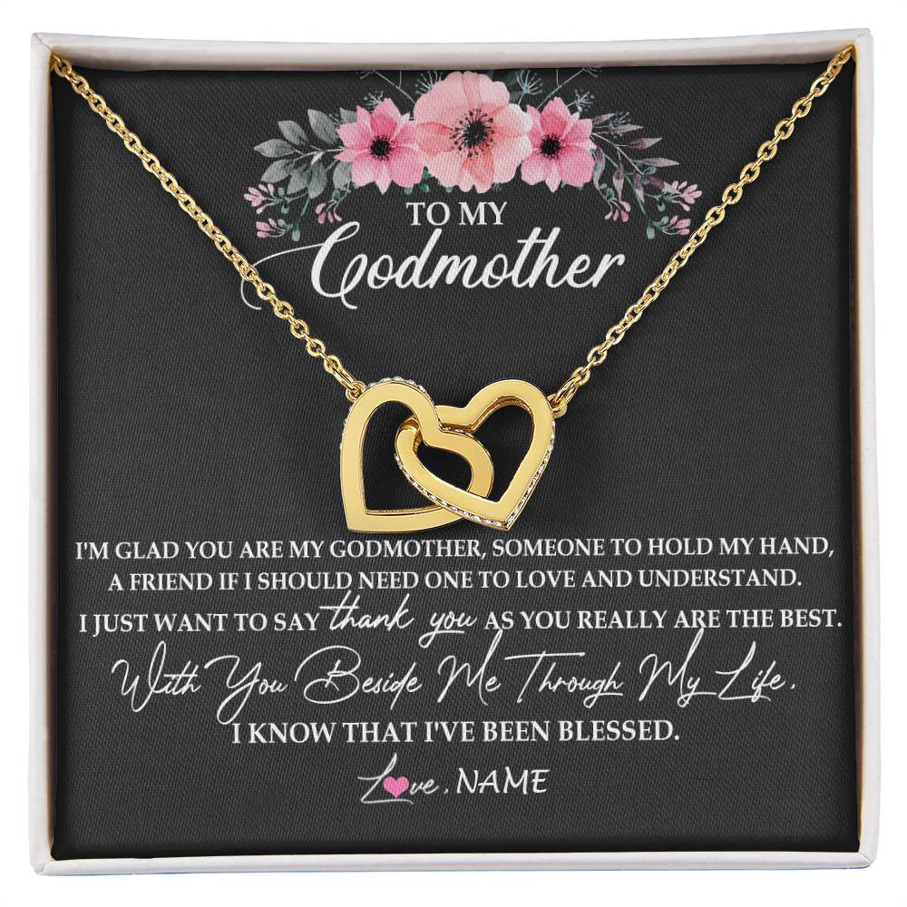 Interlocking Hearts Necklace 18K Yellow Gold Finish | Personalized To My Godmother Necklace from Goddaughter Im Glad You Are My Godmother Birthday Mothers Day Thanksgiving Christmas Customized Gift Message Card | siriusteestore