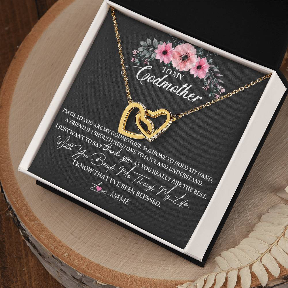 Interlocking Hearts Necklace 18K Yellow Gold Finish | Personalized To My Godmother Necklace from Goddaughter Im Glad You Are My Godmother Birthday Mothers Day Thanksgiving Christmas Customized Gift Message Card | siriusteestore