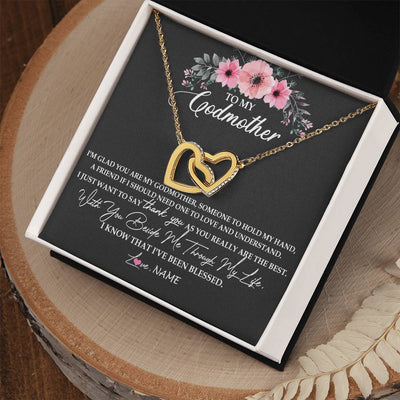 Interlocking Hearts Necklace 18K Yellow Gold Finish | Personalized To My Godmother Necklace from Goddaughter Im Glad You Are My Godmother Birthday Mothers Day Thanksgiving Christmas Customized Gift Message Card | siriusteestore