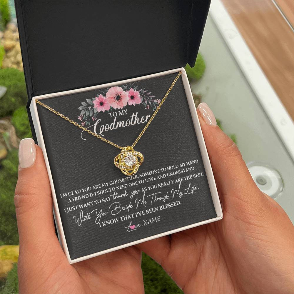 Love Knot Necklace 18K Yellow Gold Finish | Personalized To My Godmother Necklace from Goddaughter Im Glad You Are My Godmother Birthday Mothers Day Thanksgiving Christmas Customized Gift Message Card | siriusteestore