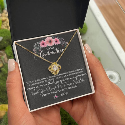 Love Knot Necklace 18K Yellow Gold Finish | Personalized To My Godmother Necklace from Goddaughter Im Glad You Are My Godmother Birthday Mothers Day Thanksgiving Christmas Customized Gift Message Card | siriusteestore