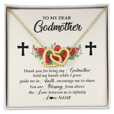 Interlocking Hearts Necklace 18K Yellow Gold Finish | Personalized To My Godmother Necklace from Goddaughter Thank you For Begin My Goddaughter Birthday Mothers Day Thanksgiving Christmas Customized Message Card | siriusteestore