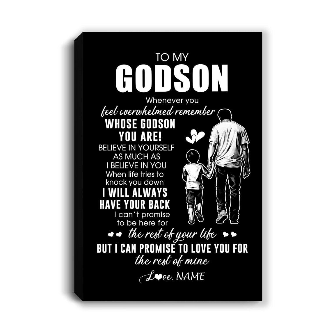 Personalized To My Godson Canvas From Godfather Whenever You Feel Overwhelmed Godson Birthday Gifts Graduation Christmas Custom Wall Art Print Framed Canvas | siriusteestore
