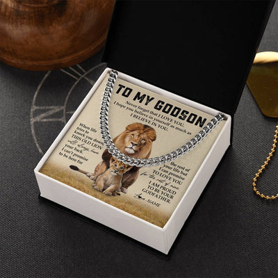 Cuban Link Chain Necklace Stainless Steel | 2 | Personalized To My Godson Cuban Necklace From Godfather Never Forget That I Love You Lion Godson Birthday Graduation Christmas Customized Gift Box Message Card | siriusteestore