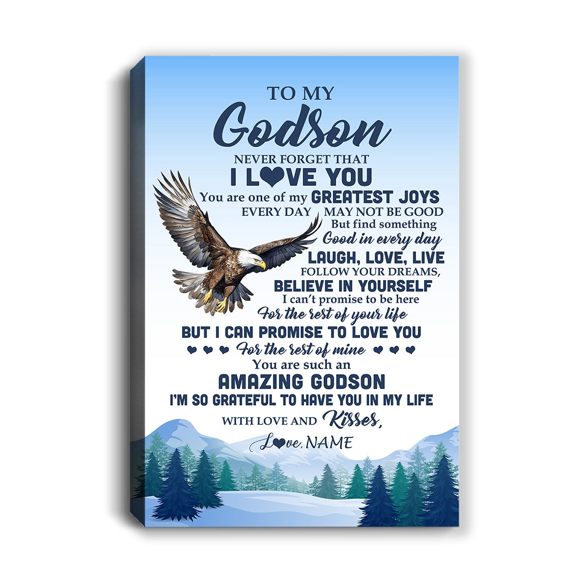 Personalized To My Godson Eagle Canvas From Godmother Never Forget That I Love You Godson Gift Birthday Graduation Christmas Custom Wall Art Print Framed Canvas | siriusteestore
