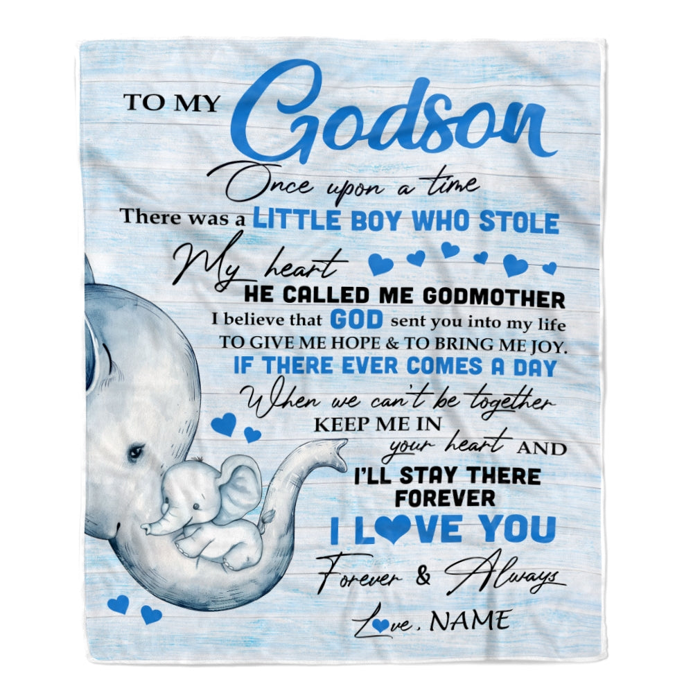 Personalized To My Godson Elephant Blanket From Godmother I'll Stay There Forever Godson Birthday Christmas Customized Bed Quilt Fleece Throw Blanket | siriusteestore