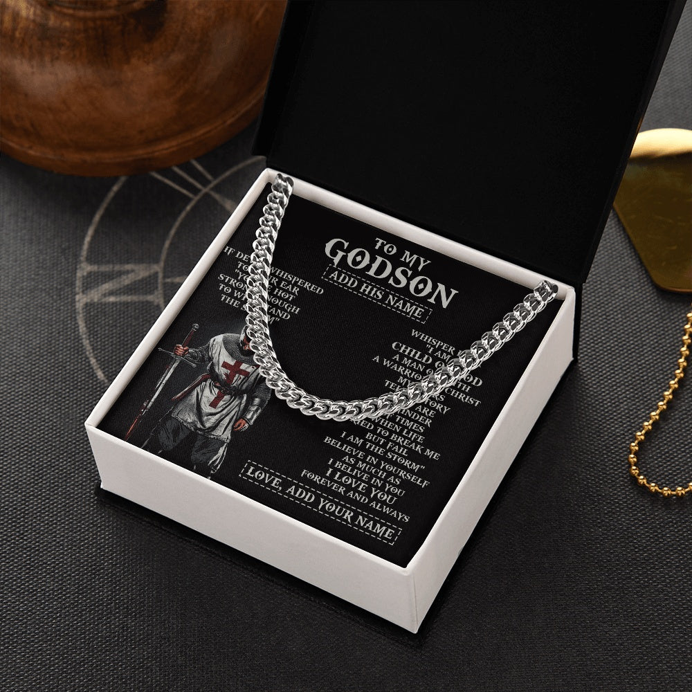 Cuban Link Chain Necklace Stainless Steel | 2 | Personalized To My Godson From Godfather Necklace I Am The Storm Knight Templar Birthday Gifts For Godson Christian Christmas Custom Gift Box Message Card | https://siriusteestore.