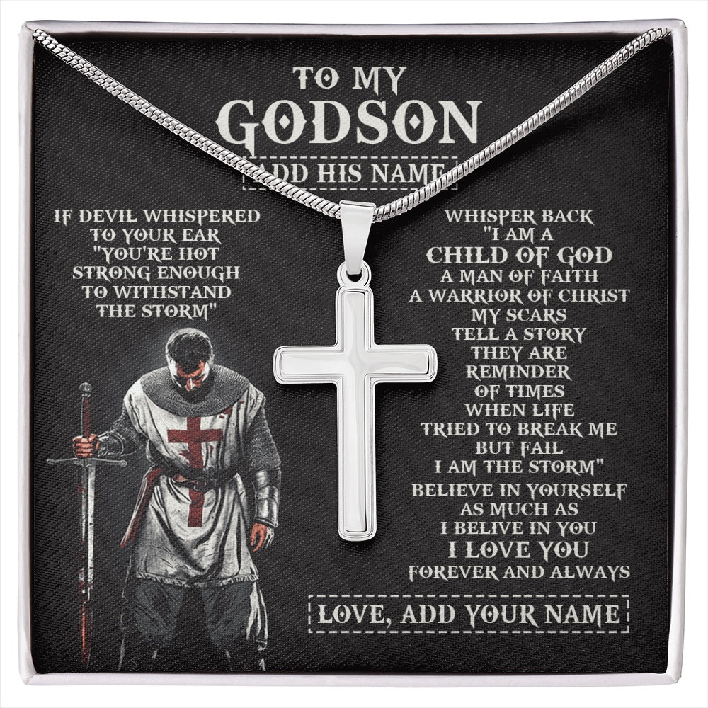 Stainless Cross Necklace Stainless Steel | 1 | Personalized To My Godson From Godfather Necklace I Am The Storm Knight Templar Birthday Gifts For Godson Christian Christmas Custom Gift Box Message Card | https://siriusteestore.