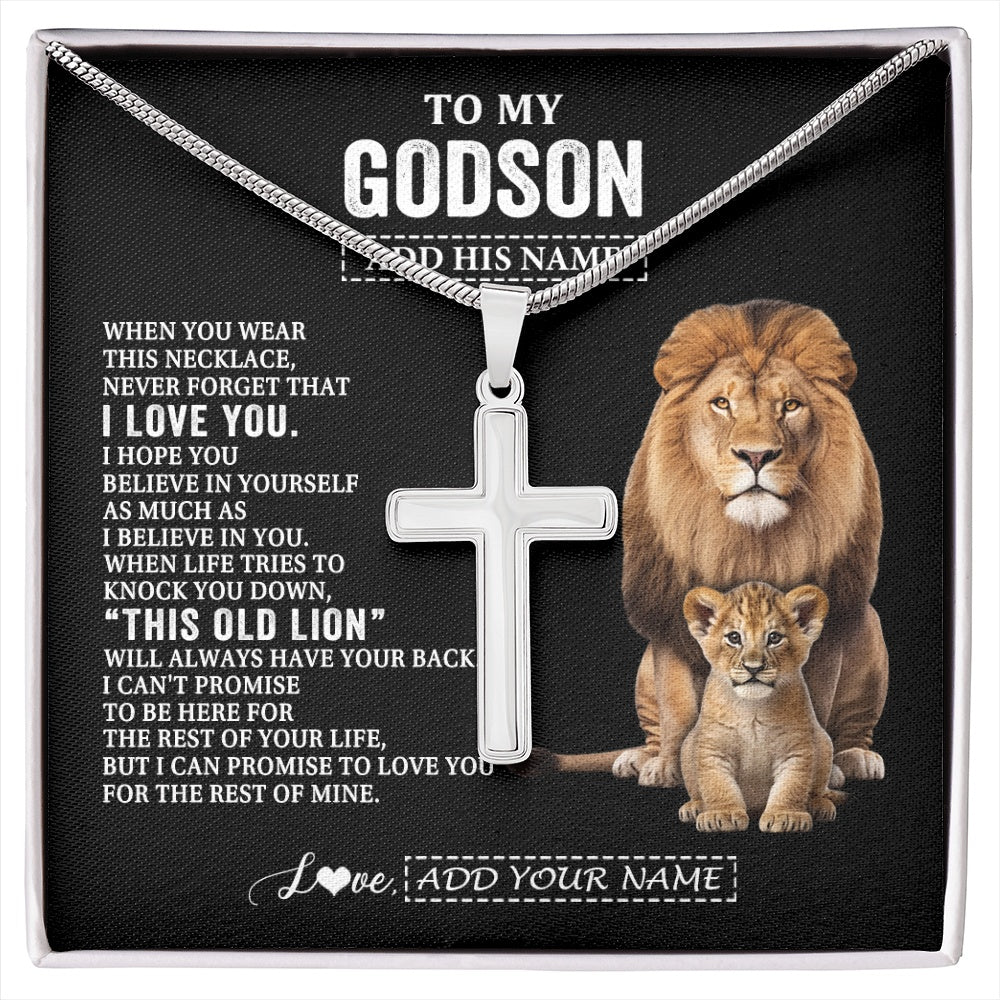 Stainless Cross Necklace Stainless Steel | 1 | Personalized To My Godson Gifts From Godfather Necklace This Old Lion Love You Godson Birthday Gifts Graduation Christmas Customized Gift Box Message Card | https://siriusteestore.