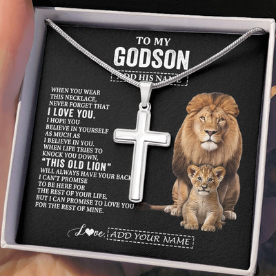 Stainless Cross Necklace Stainless Steel | 2 | Personalized To My Godson Gifts From Godfather Necklace This Old Lion Love You Godson Birthday Gifts Graduation Christmas Customized Gift Box Message Card | https://siriusteestore.