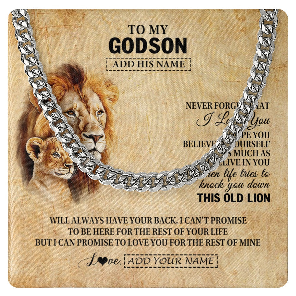 Cuban Link Chain Necklace Stainless Steel | 1 | Personalized To My Godson Gifts From Godfather Uncle Lion Necklace I Love You Godson Birthday Gifts Graduation Christmas Customized Gift Box Message Card | siriusteestore.myshopify
