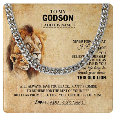 Cuban Link Chain Necklace Stainless Steel | 1 | Personalized To My Godson Gifts From Godfather Uncle Lion Necklace I Love You Godson Birthday Gifts Graduation Christmas Customized Gift Box Message Card | siriusteestore.myshopify