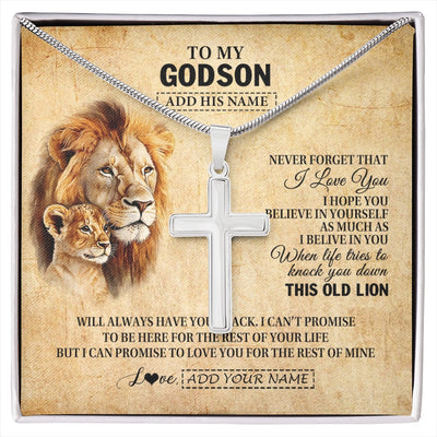 Stainless Cross Necklace Stainless Steel | 1 | Personalized To My Godson Gifts From Godfather Uncle Lion Necklace I Love You Godson Birthday Gifts Graduation Christmas Customized Gift Box Message Card | siriusteestore.myshopify