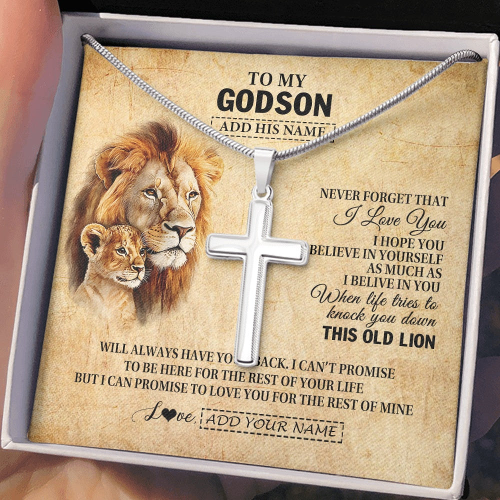 Stainless Cross Necklace Stainless Steel | 2 | Personalized To My Godson Gifts From Godfather Uncle Lion Necklace I Love You Godson Birthday Gifts Graduation Christmas Customized Gift Box Message Card | siriusteestore.myshopify