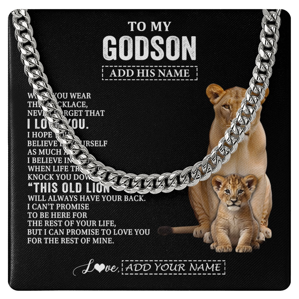 Cuban Link Chain Necklace Stainless Steel | 1 | Personalized To My Godson Gifts From Godmother Necklace This Old Lion Love You Godson Birthday Gifts Graduation Christmas Customized Gift Box Message Card | https://siriusteestore.