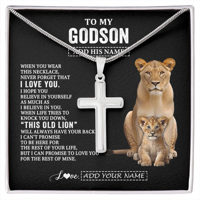 Stainless Cross Necklace Stainless Steel | 1 | Personalized To My Godson Gifts From Godmother Necklace This Old Lion Love You Godson Birthday Gifts Graduation Christmas Customized Gift Box Message Card | https://siriusteestore.