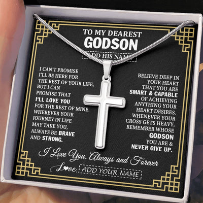 Stainless Cross Necklace Stainless Steel | 2 | Personalized To My Godson Gifts From Godmother Uncle Cross Necklace Never Give Up Inspirational Gift For Godson Graduation Christmas Gift Box Message Card | https://siriusteestore.
