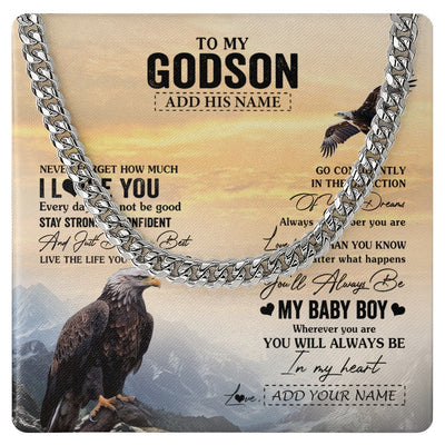 Cuban Link Chain Necklace Stainless Steel | 1 | Personalized To My Godson Gifts From Godmother Uncle Necklace Eagle Never Forget How Much I Love You Godson Birthday Graduation Christmas Gift Box Message Card | siriusteestore.myshopify