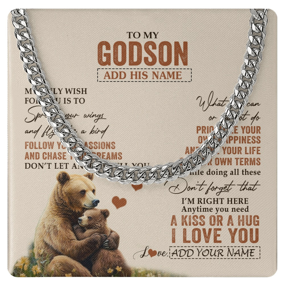 Cuban Link Chain Necklace Stainless Steel | 1 | Personalized To My Godson Gifts Necklace From Aunt Uncle Bear My Only Wish For You Godson Birthday Gifts Graduation Christmas Custom Gift Box Message Card | siriusteestore.myshopify
