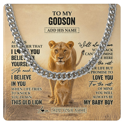 Cuban Link Chain Necklace Stainless Steel | 1 | Personalized To My Godson Gifts Necklace From Godmother Aunt Always Remember Lion Gifts For Godson Birthday Graduation Christmas Custom Gift Box Message Card | https://siriusteestore.