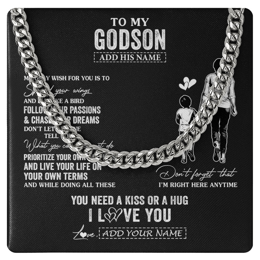Cuban Link Chain Necklace Stainless Steel | 1 | Personalized To My Godson Gifts Necklace From Godmother Aunt My Only Wish For You Godson Birthday Gifts Graduation Christmas Customized Gift Box Message Card | siriusteestore.myshopify