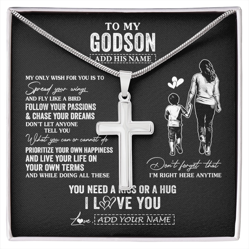Stainless Cross Necklace Stainless Steel | 1 | Personalized To My Godson Gifts Necklace From Godmother Aunt My Only Wish For You Godson Birthday Gifts Graduation Christmas Customized Gift Box Message Card | siriusteestore.myshopify