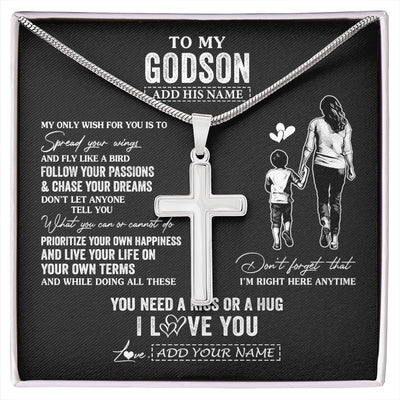 Stainless Cross Necklace Stainless Steel | 1 | Personalized To My Godson Gifts Necklace From Godmother Aunt My Only Wish For You Godson Birthday Gifts Graduation Christmas Customized Gift Box Message Card | siriusteestore.myshopify