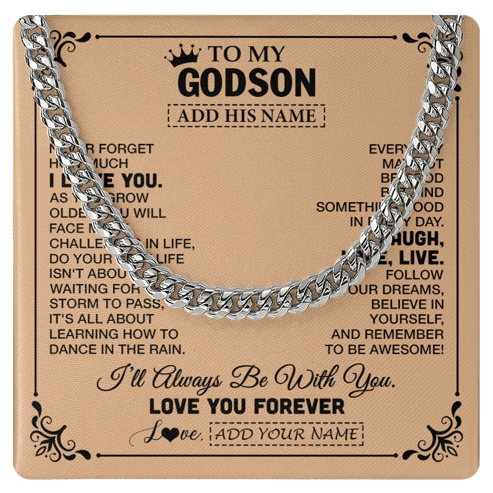 Cuban Link Chain Necklace Stainless Steel | 1 | Personalized To My Godson Gifts Necklace From Godmother Godfather Never Forget How Much I Love You Godson Birthday Gifts Christmas Gift Box Message Card | https://siriusteestore.