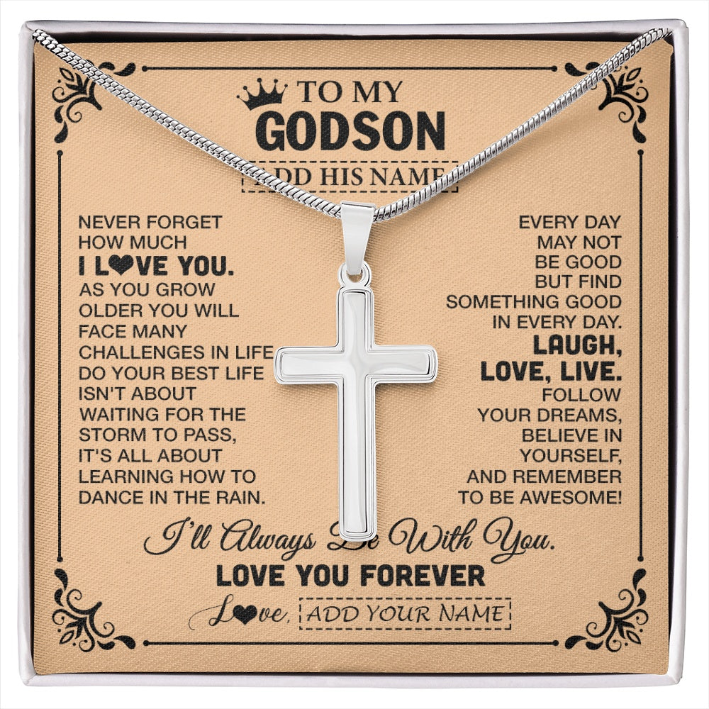 Stainless Cross Necklace Stainless Steel | 1 | Personalized To My Godson Gifts Necklace From Godmother Godfather Never Forget How Much I Love You Godson Birthday Gifts Christmas Gift Box Message Card | https://siriusteestore.