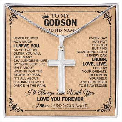 Stainless Cross Necklace Stainless Steel | 1 | Personalized To My Godson Gifts Necklace From Godmother Godfather Never Forget How Much I Love You Godson Birthday Gifts Christmas Gift Box Message Card | https://siriusteestore.
