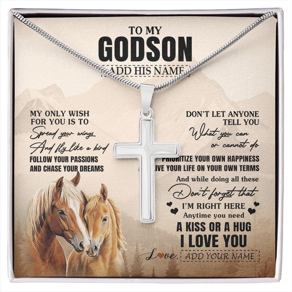 Stainless Cross Necklace Stainless Steel | 1 | Personalized To My Godson Gifts Necklace From Godmother Uncle Horse My Only Wish For You Godson Birthday Gifts Graduation Christmas Gift Box Message Card | https://siriusteestore.