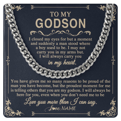 Cuban Link Chain Necklace Stainless Steel | 1 | Personalized To My Godson Gifts Necklace From Godmother Uncle I Closed My Eyes Gift For Godson Birthday Gifts Jewelry For Men Customized Gift Box Message Card | siriusteestore