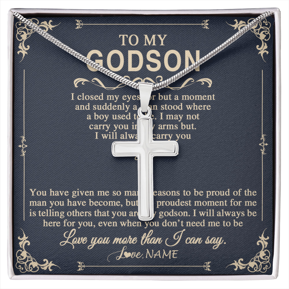 Stainless Cross Necklace Stainless Steel | 1 | Personalized To My Godson Gifts Necklace From Godmother Uncle I Closed My Eyes Gift For Godson Birthday Gifts Jewelry For Men Customized Gift Box Message Card | siriusteestore
