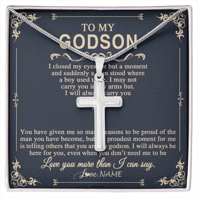 Stainless Cross Necklace Stainless Steel | 1 | Personalized To My Godson Gifts Necklace From Godmother Uncle I Closed My Eyes Gift For Godson Birthday Gifts Jewelry For Men Customized Gift Box Message Card | siriusteestore