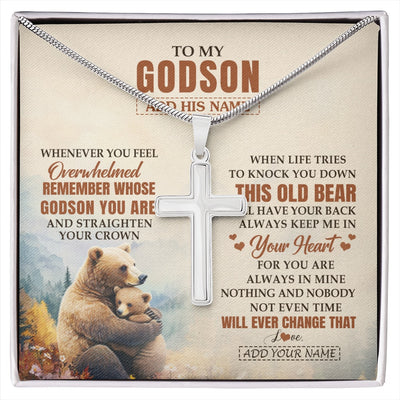 Stainless Cross Necklace Stainless Steel | 1 | Personalized To My Godson Gifts Necklace From Godmother Uncle Whenever Bear Unique Birthday Gifts For Godson Graduation Christmas Custom Gift Box Message Card | siriusteestore.myshopify