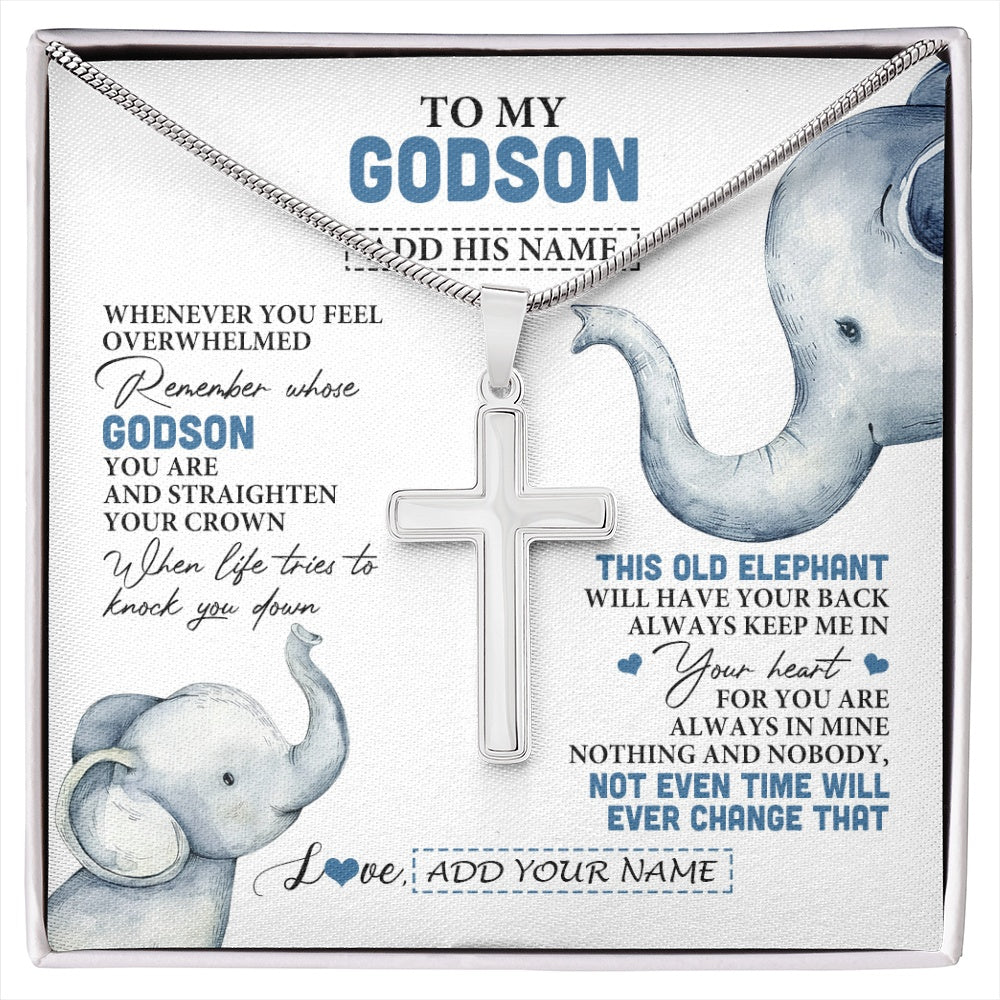 Stainless Cross Necklace Stainless Steel | 1 | Personalized To My Godson Gifts Necklace From Godmother Uncle Whenever Elephant Unique Birthday Gifts For Godson Graduation Christmas Gift Box Message Card | siriusteestore.myshopify