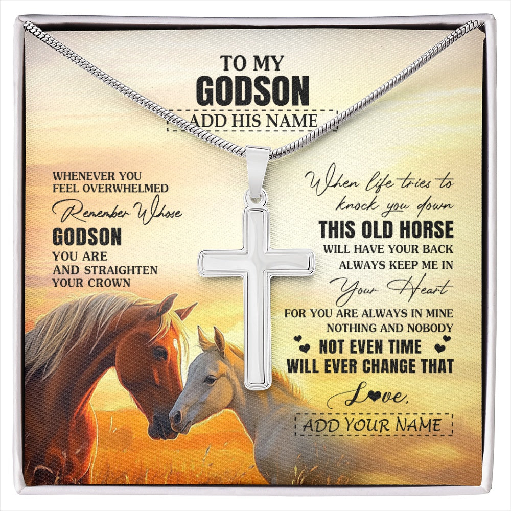 Stainless Cross Necklace Stainless Steel | 1 | Personalized To My Godson Gifts Necklace From Godmother Uncle Whenever Horse Unique Birthday Gifts For Godson Graduation Christmas Gift Box Message Card | siriusteestore.myshopify