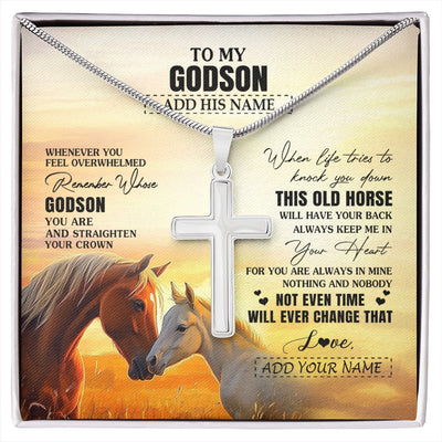 Stainless Cross Necklace Stainless Steel | 1 | Personalized To My Godson Gifts Necklace From Godmother Uncle Whenever Horse Unique Birthday Gifts For Godson Graduation Christmas Gift Box Message Card | siriusteestore.myshopify