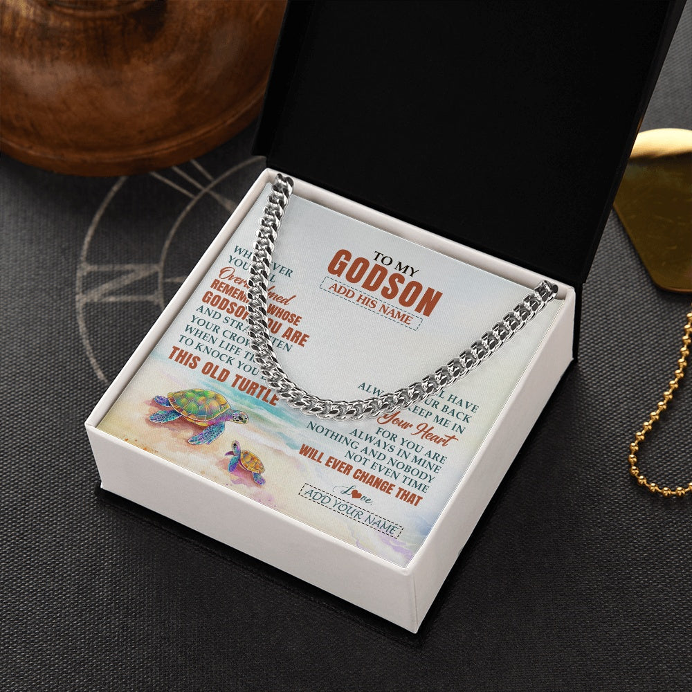 Cuban Link Chain Necklace Stainless Steel | 2 | Personalized To My Godson Gifts Necklace From Godmother Uncle Whenever Turtle Unique Birthday Gifts For Godson Graduation Christmas Gift Box Message Card | https://siriusteestore.