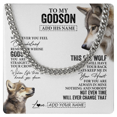 Cuban Link Chain Necklace Stainless Steel | 1 | Personalized To My Godson Gifts Necklace From Godmother Uncle Whenever Wolf Unique Birthday Gifts For Godson Graduation Christmas Custom Gift Box Message Card | https://siriusteestore.